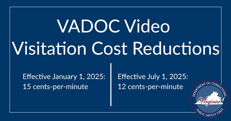 የ VADOC ጉብኝት ወጪ ቅነሳዎች. ከጃንዋሪ 1፣ 2025 ጀምሮ፡ 15 ሳንቲም በደቂቃ። ከጁላይ 1፣ 2025 ጀምሮ፡ 12 ሳንቲም በደቂቃ።